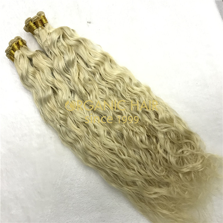 Human full cuticle remy hand tied wefts natural wave X375